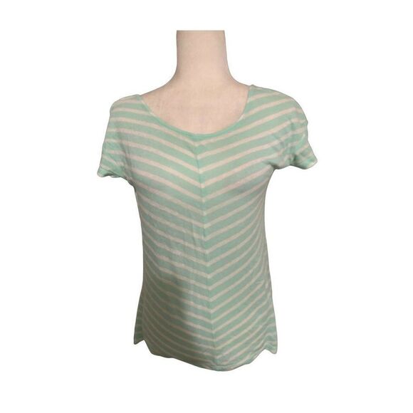 comptoir des cotonniers womens green white striped short sleeve top medium - Picture 1 of 4